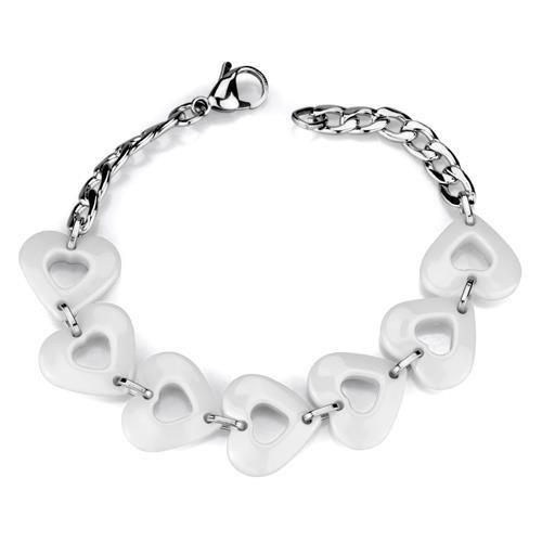 JCE1006 High polished (no plating) Stainless Steel Bracelet with Ceramic  in White