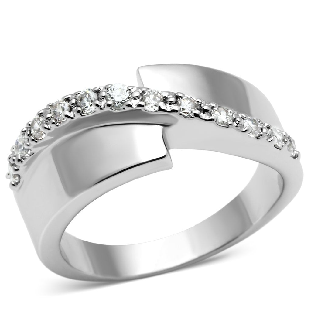 JCE267 Rhodium Brass Ring with AAA Grade CZ  in Clear
