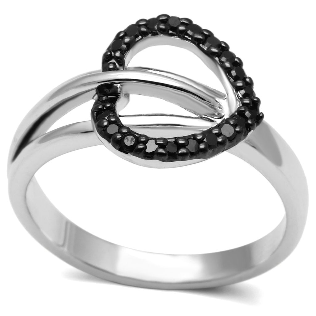 JCE277 Rhodium + Ruthenium Brass Ring with AAA Grade CZ  in Black Diamond