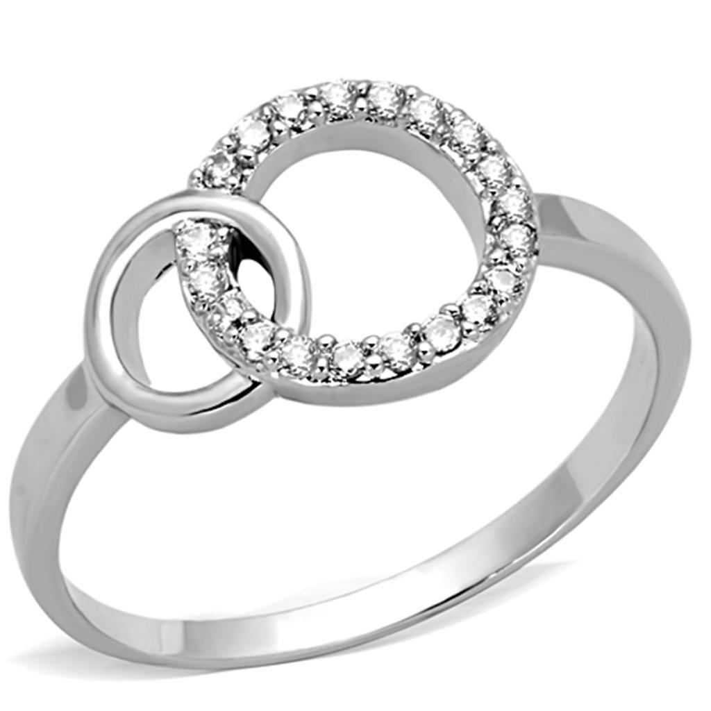 JCE756 Rhodium Brass Ring with AAA Grade CZ  in Clear