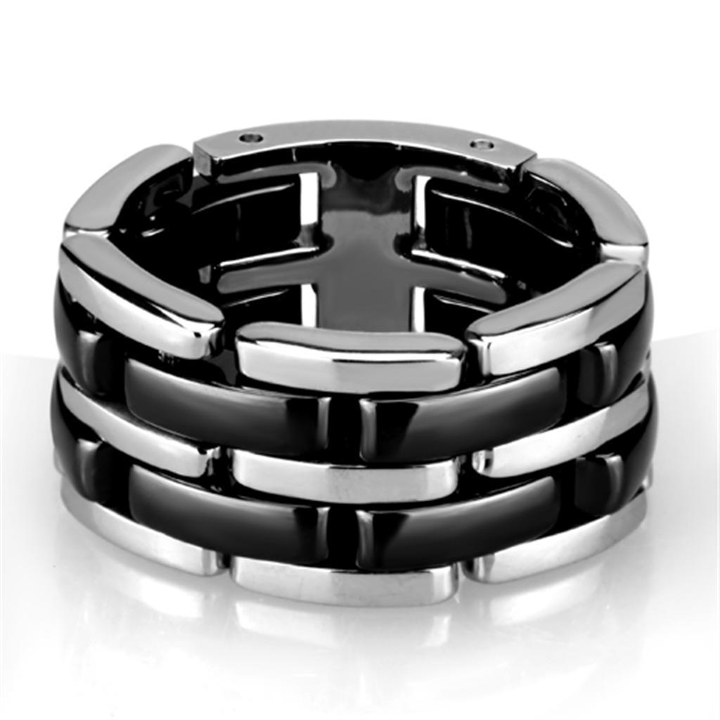 JCE974 High polished (no plating) Stainless Steel Ring with Ceramic  in Jet