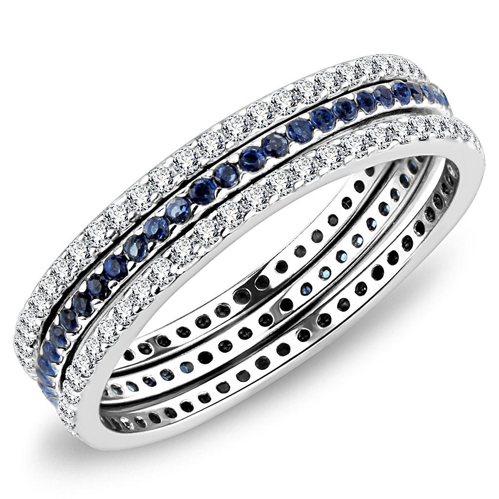 JCE066 High polished (no plating) Stainless Steel Ring with AAA Grade CZ  in London Blue