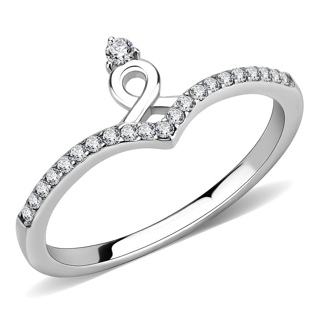 JCE237 High polished (no plating) Stainless Steel Ring with AAA Grade CZ  in Clear