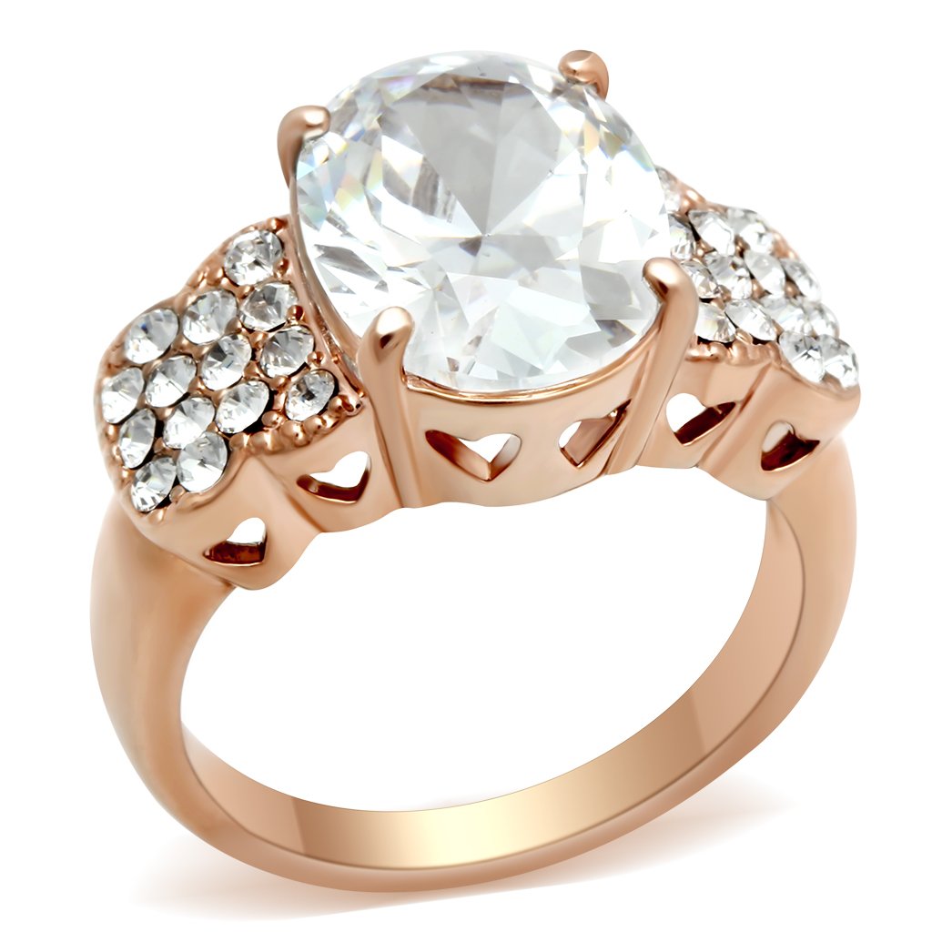 JCE141 IP Rose Gold(Ion Plating) Brass Ring with AAA Grade CZ  in Clear