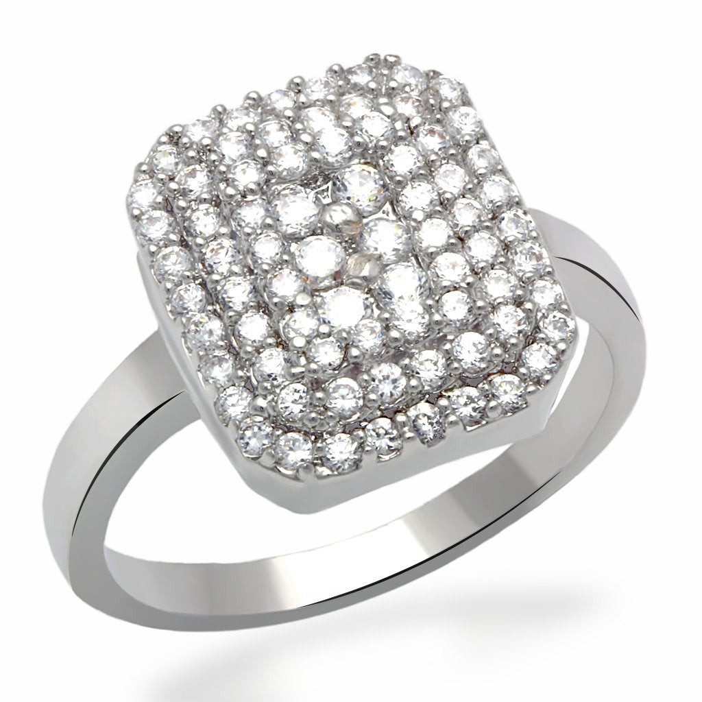 JCE2064 Rhodium Brass Ring with AAA Grade CZ  in Clear