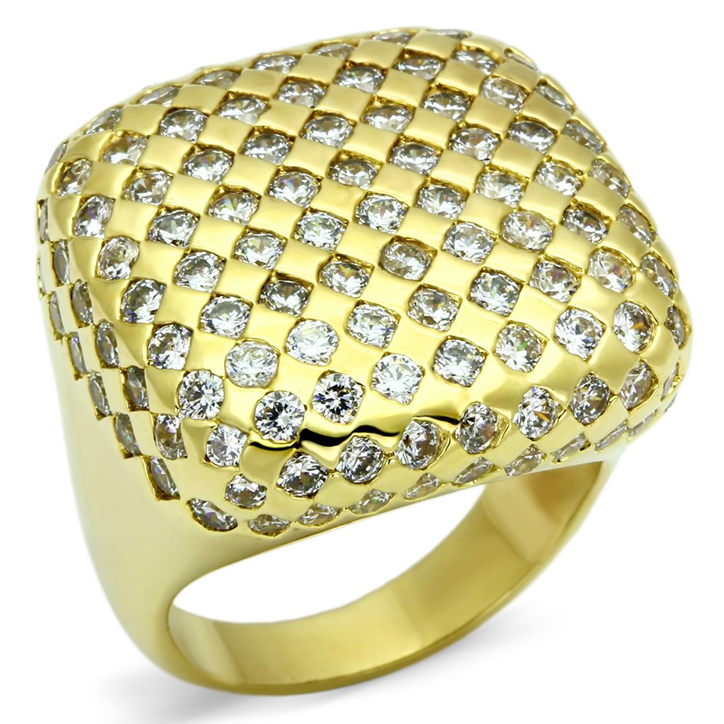 JCE2516 Gold Brass Ring with AAA Grade CZ  in Clear