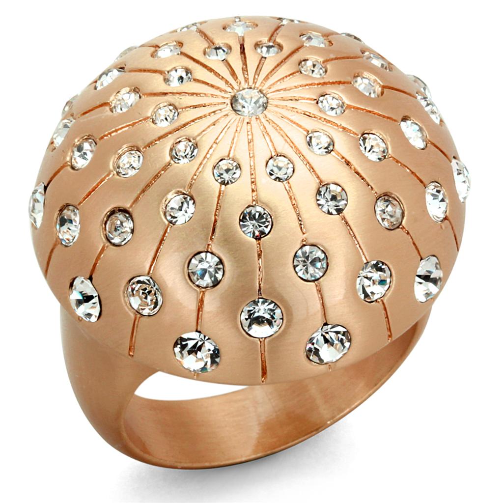 JCE3514 Rose Gold Brass Ring with Top Grade Crystal  in Clear