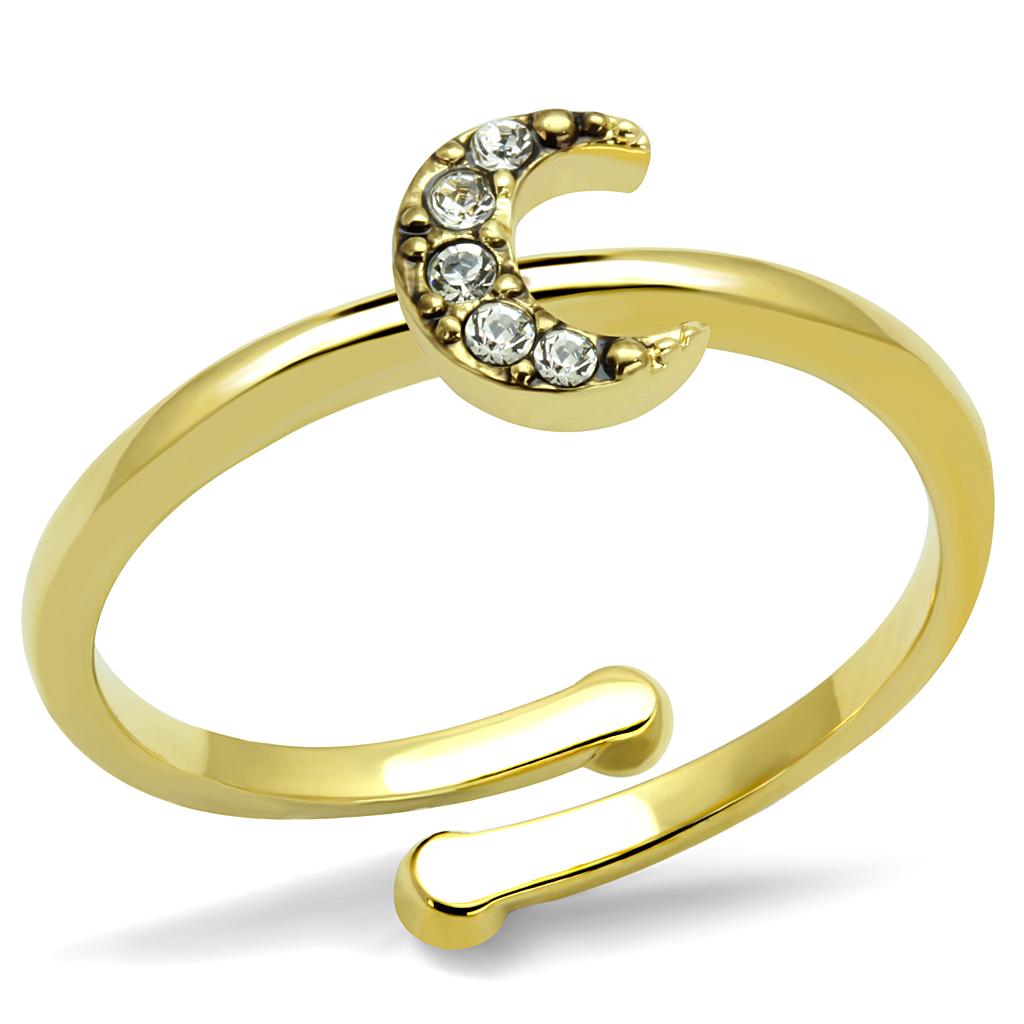 JCE4046 Flash Gold Brass Ring with Top Grade Crystal  in Clear