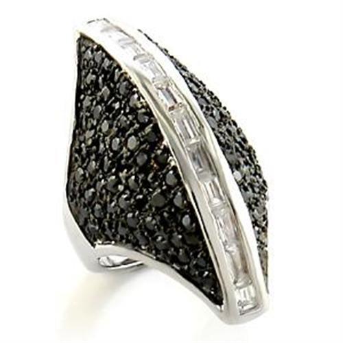 JCEA581 Rhodium + Ruthenium Brass Ring with AAA Grade CZ  in Jet