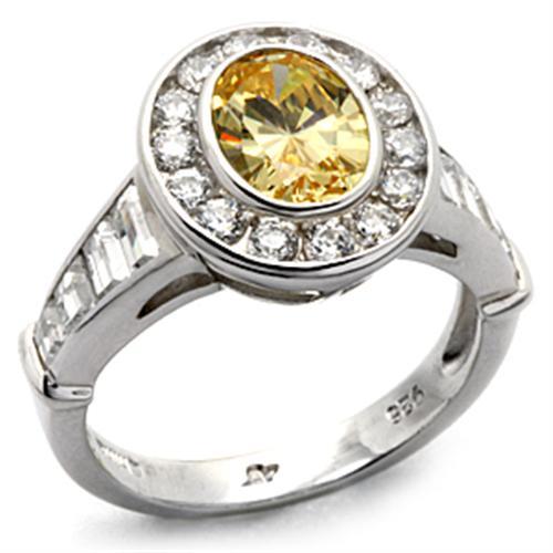 JCES031 Rhodium 925 Sterling Silver Ring with AAA Grade CZ  in Topaz
