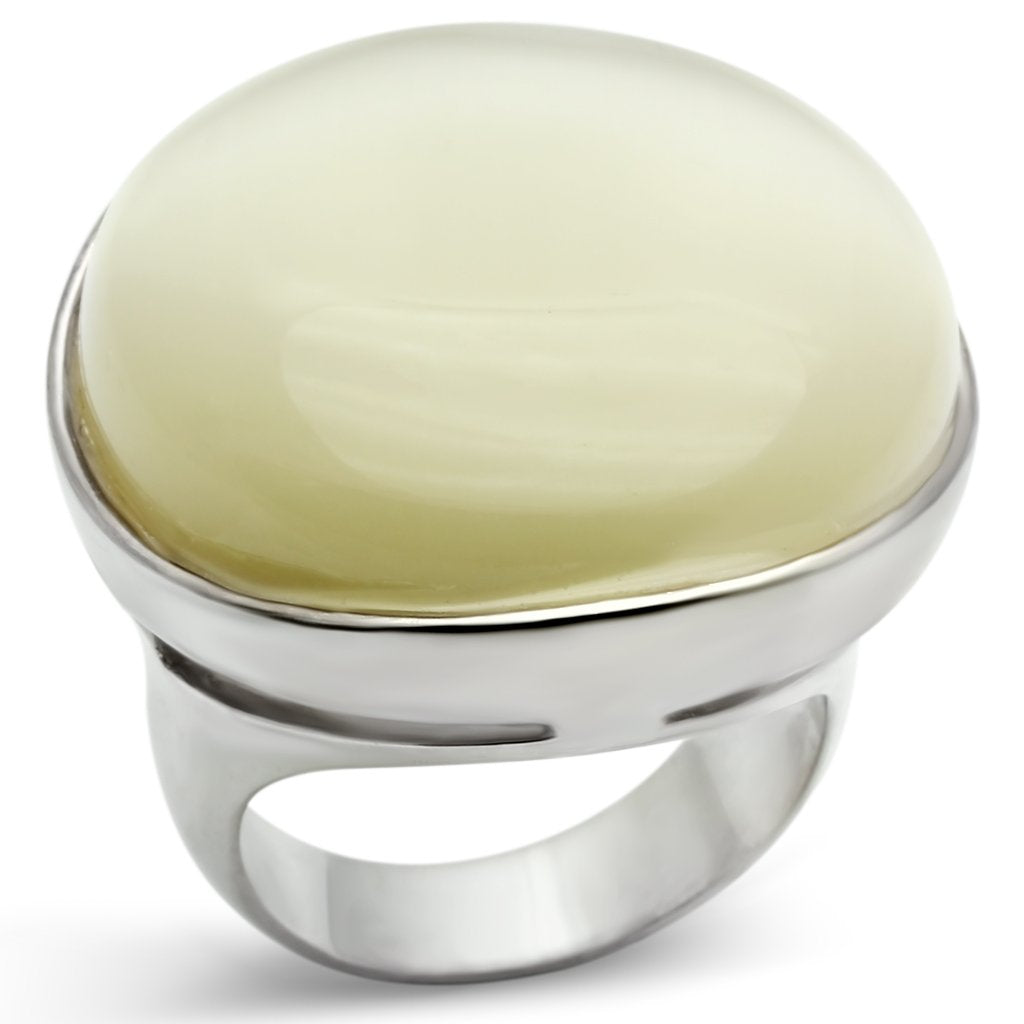 JCES537 Silver 925 Sterling Silver Ring with Synthetic Cat Eye in White