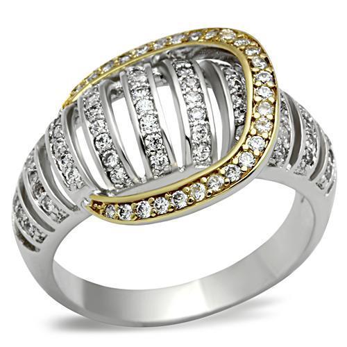 JCE015 Gold+Rhodium 925 Sterling Silver Ring with AAA Grade CZ  in Clear