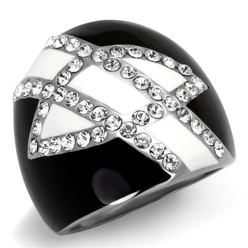 JCE2211 High polished (no plating) Stainless Steel Ring with Top Grade Crystal  in Clear