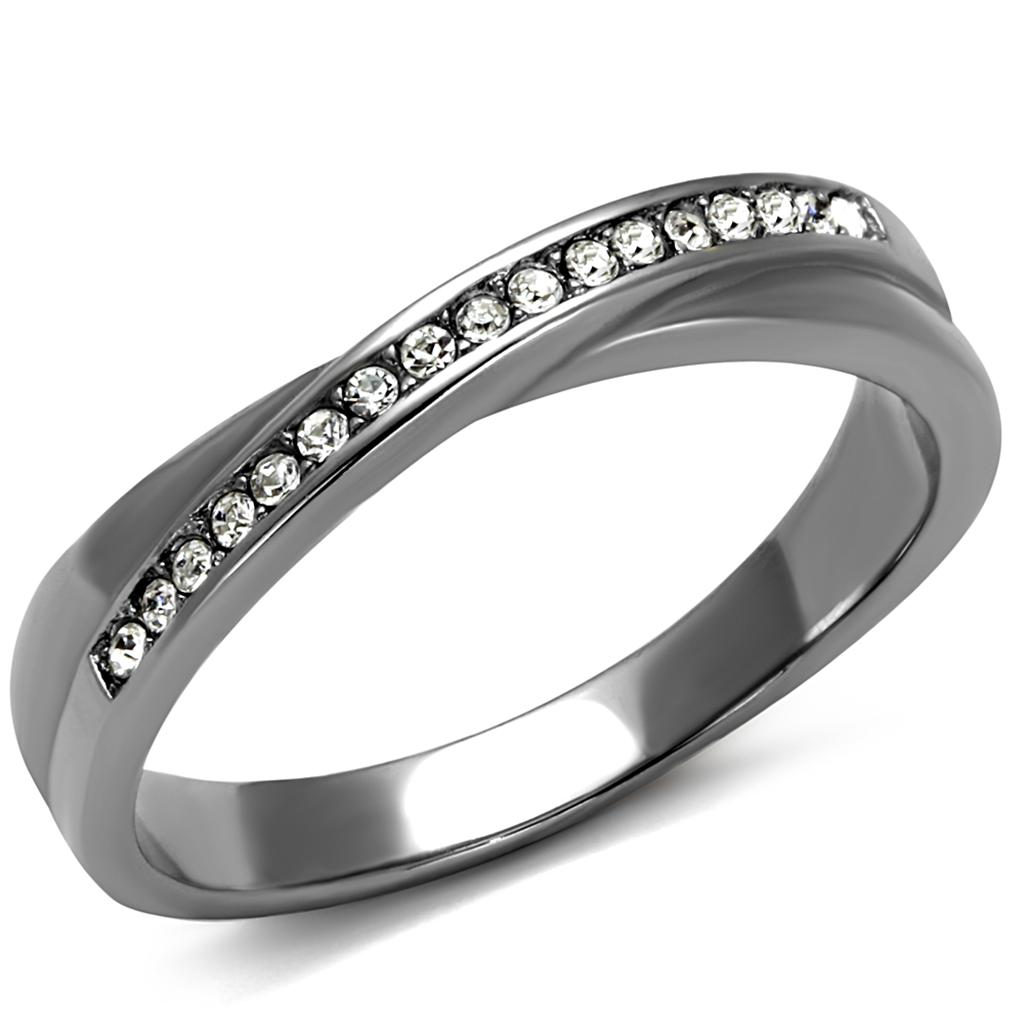 JCE2684 High polished (no plating) Stainless Steel Ring with Top Grade Crystal  in Clear