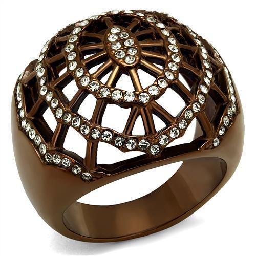 JCE2772 IP Coffee light Stainless Steel Ring with Top Grade Crystal  in Clear