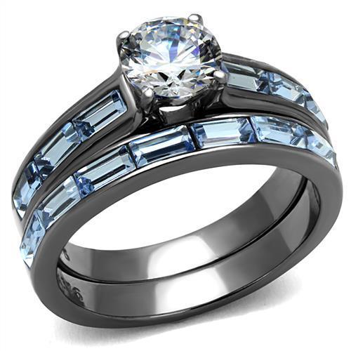 JCE2845 IP Light Black  (IP Gun) Stainless Steel Ring with AAA Grade CZ  in Clear