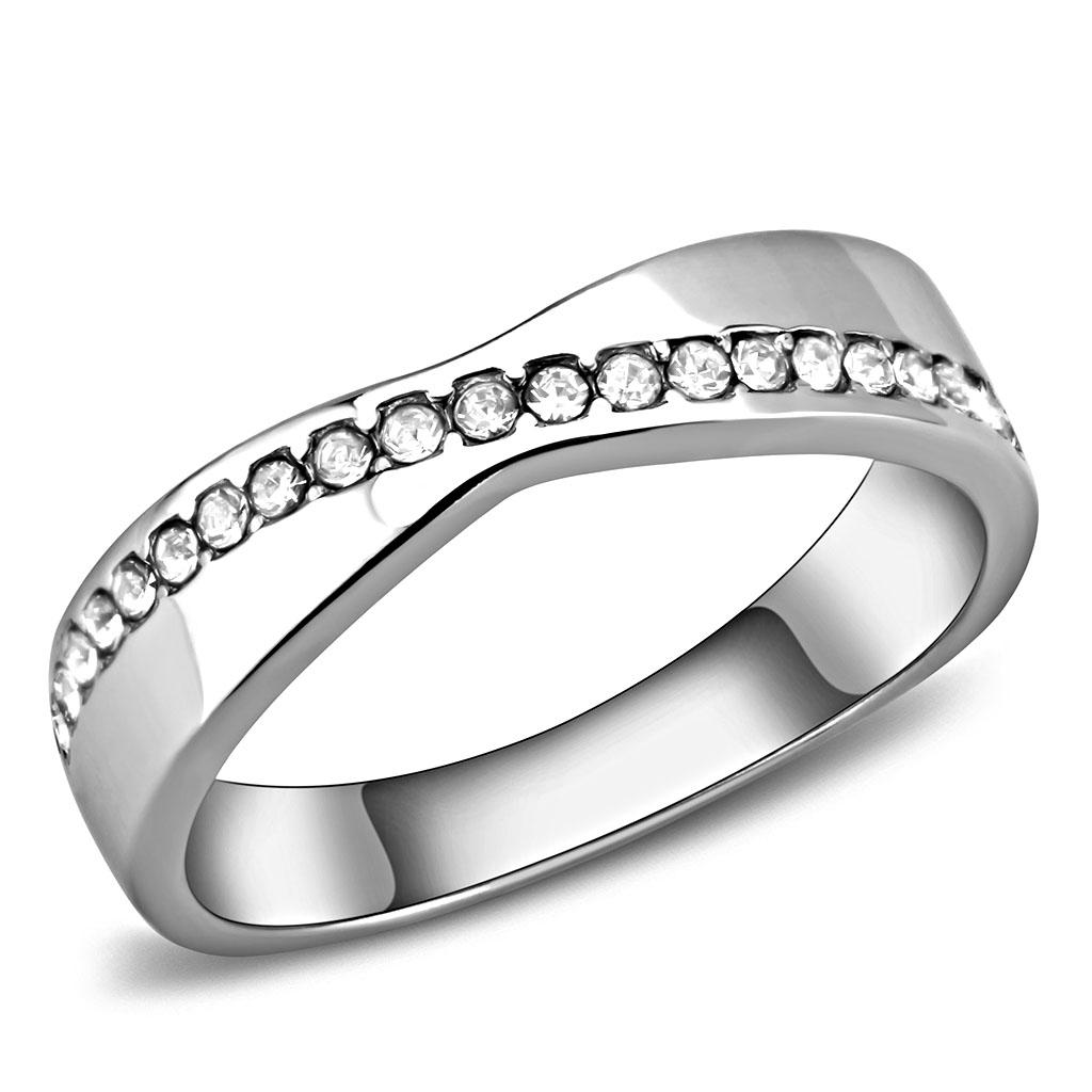 JCE3501 High polished (no plating) Stainless Steel Ring with Top Grade Crystal  in Clear