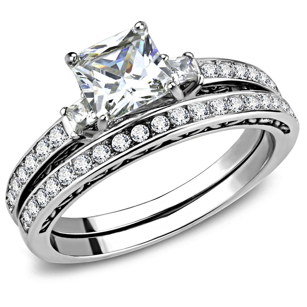 JCE3510 High polished (no plating) Stainless Steel Ring with AAA Grade CZ  in Clear